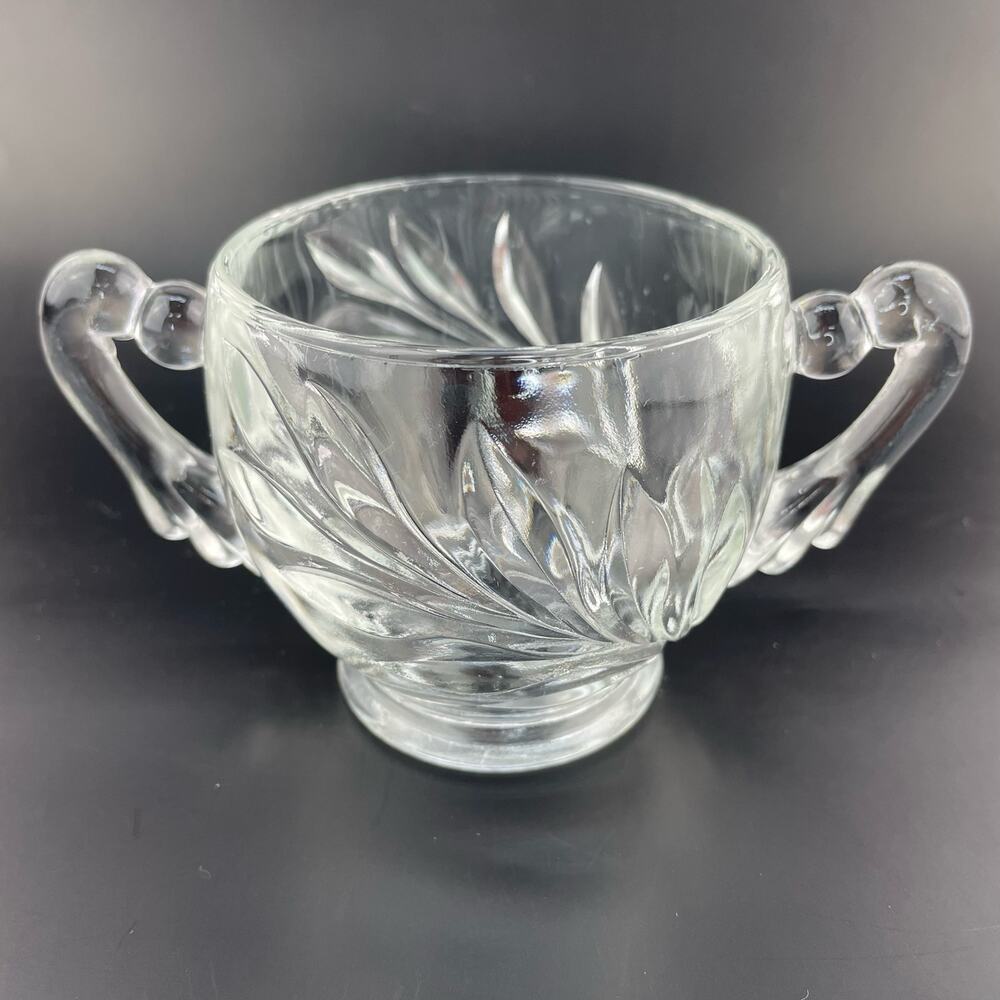 Vintage Indiana Glass Willow 1008 Clear Open Sugar Bowl Double Handles